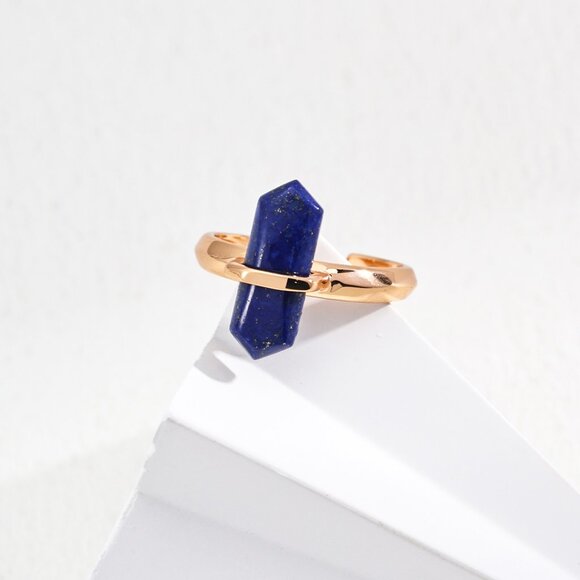 ✨ Artisan Original Lapis Lazuli Crystal Point Ring | S925 Gold Minimalist - Picture 1 of 14